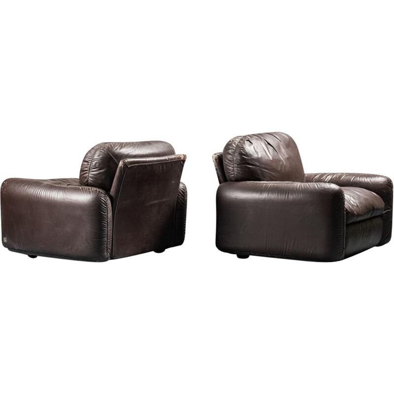 Paire de fauteuils vintage - cuir brun