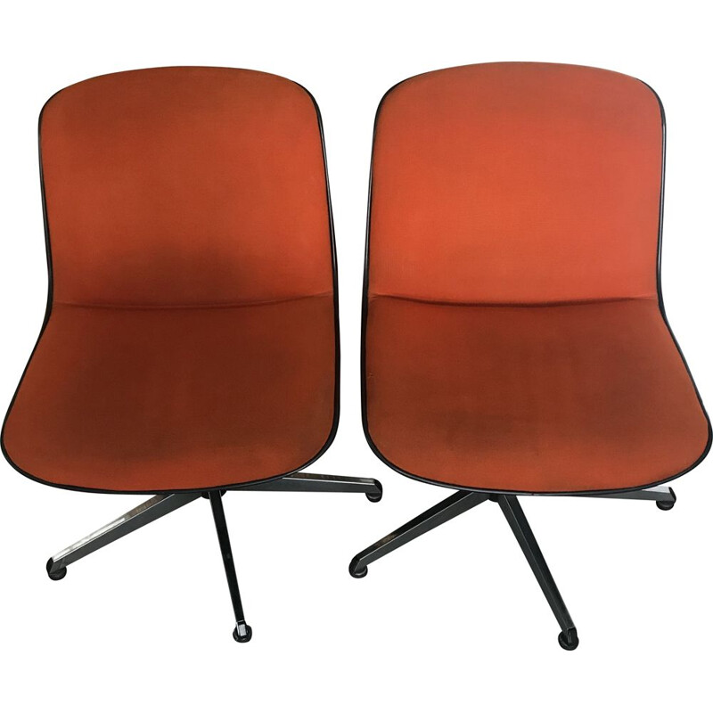 Paire de fauteuils de bureau pivotant vintage orange, 1970
