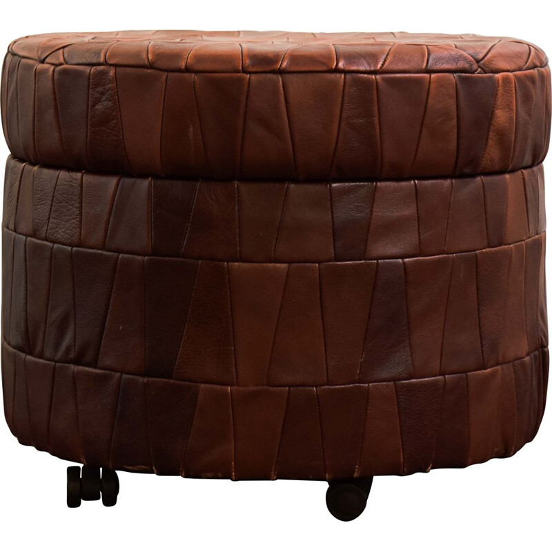 Vintage leather patchwork ottoman, 1970s