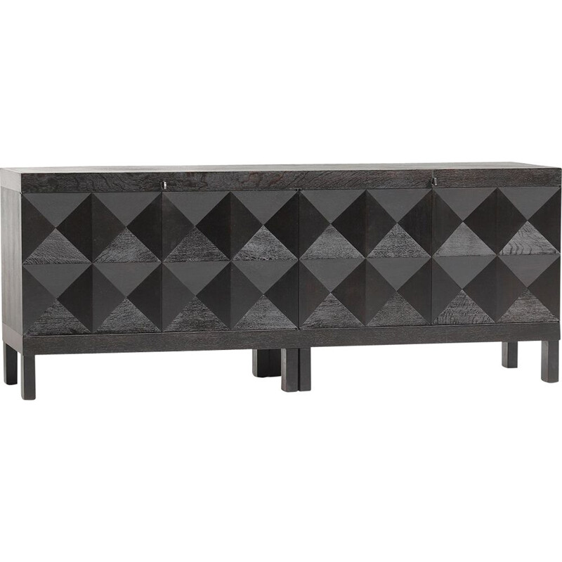 Vintage black sideboard with Op-Art doors by J. Batenburg for Mi, Belgium 1969