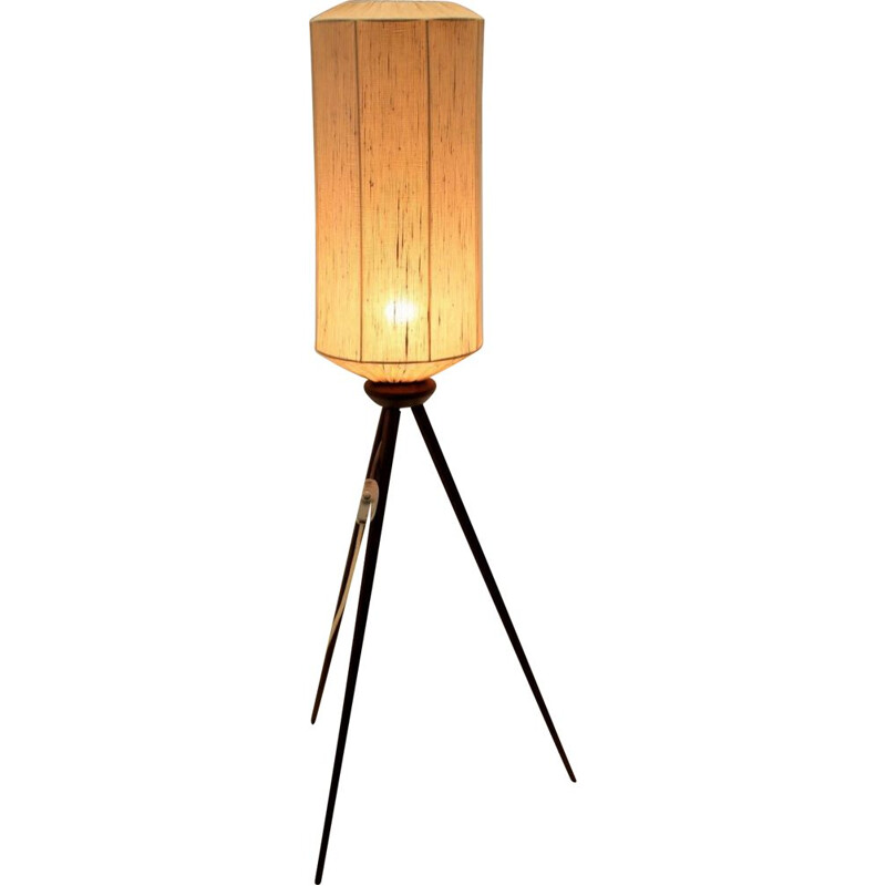 Vintage teakhouten driepoot vloerlamp, 1950-1960