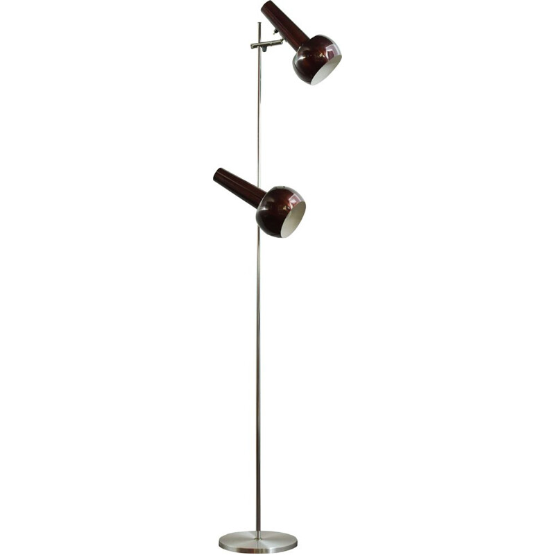 Vintage floor lamp with two adjustable spots in purple lacquered metal