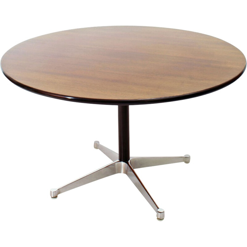 Round Herman Miller dining table in walnut and aluminum, Charles & Ray EAMES - 1960s