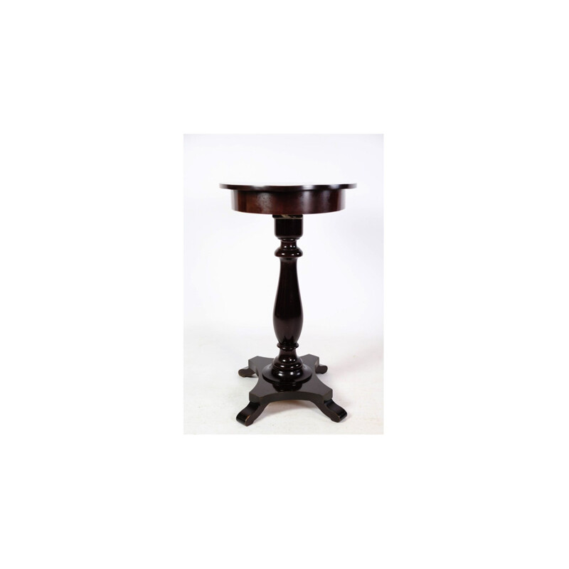 Vintage oval side table on pillar with drawer in mahogany, 1890s
