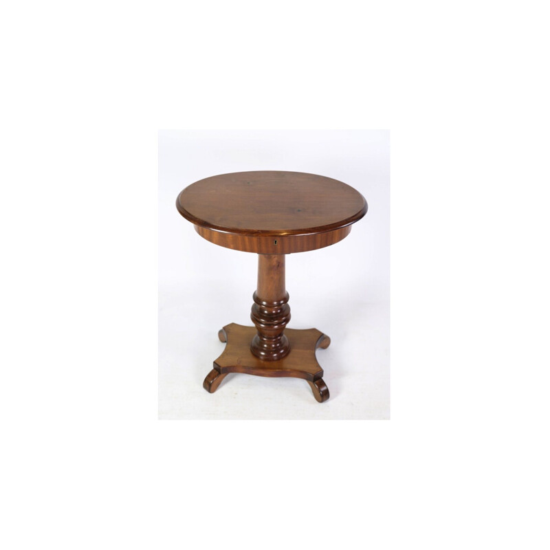Vintage oval sewing table on pillar with mahogany, 1890s