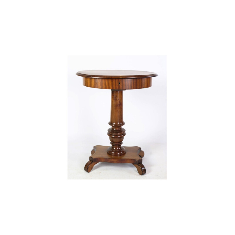 Table à coudre ovale vintage sur pilier en acajou, 1890