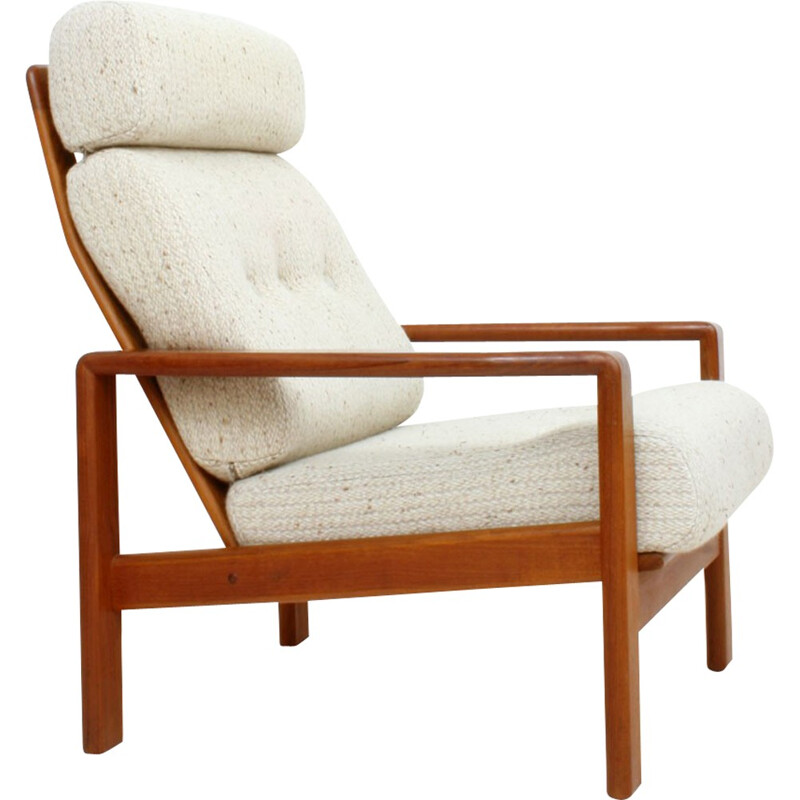 Danish armchair in teak and cream wool fabric - 1960s