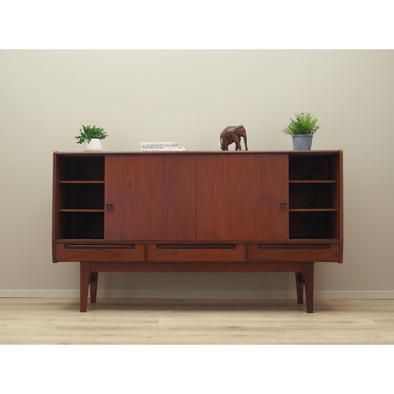 Teak vintage highboard with sliding doors, Denmark 1960s