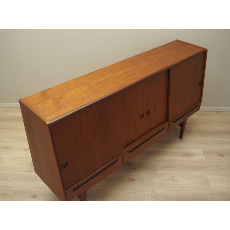 Teak vintage highboard with sliding doors, Denmark 1960s