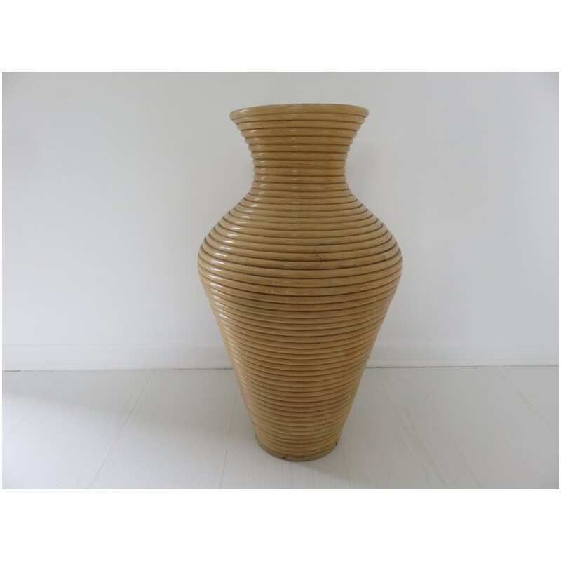 Vase de sol vintage en rotin, Italie 1970