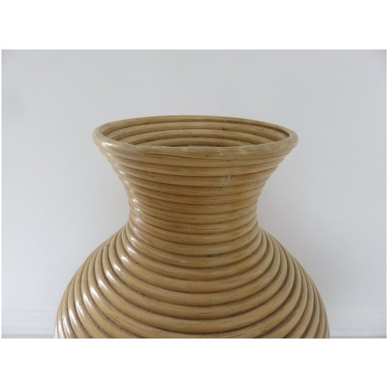 Vintage floor vase in rattan, Italy 1970