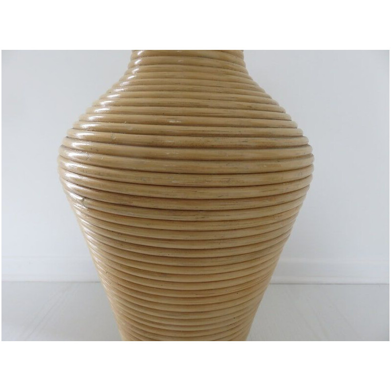 Vintage floor vase in rattan, Italy 1970