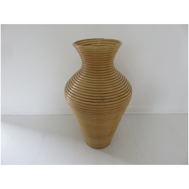 Vintage Bodenvase aus Rattan, Italien 1970