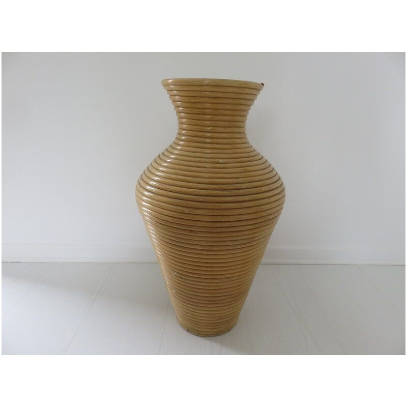 Vintage floor vase in rattan, Italy 1970