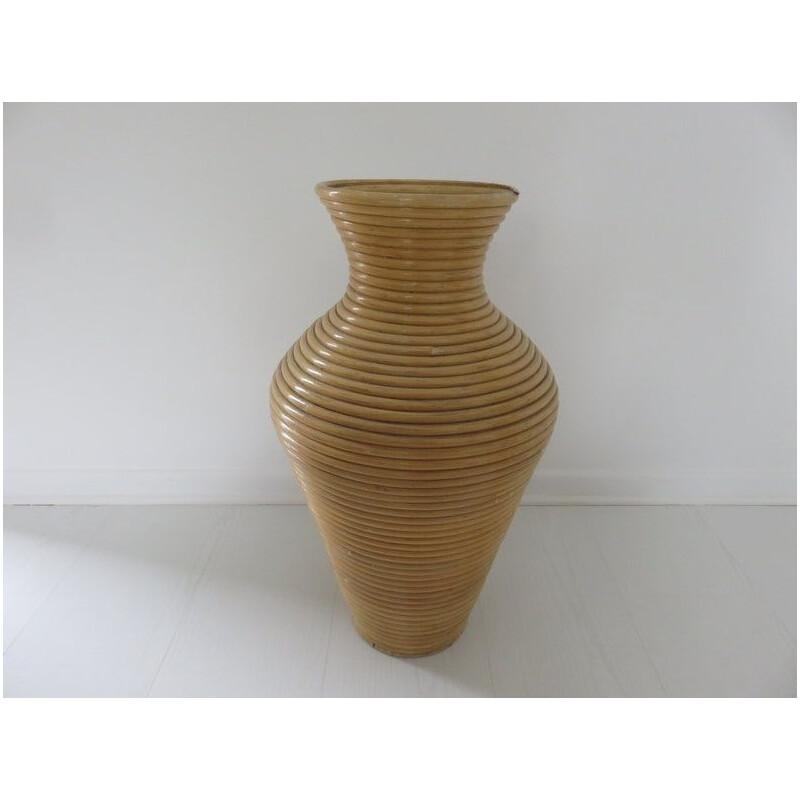 Vintage Bodenvase aus Rattan, Italien 1970