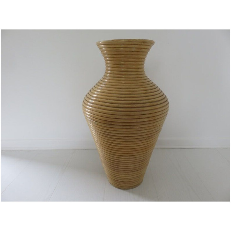 Vintage floor vase in rattan, Italy 1970