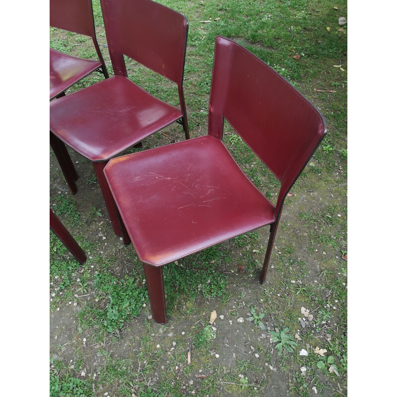 Set of 4 vintage S91 leather chairs by Giancarlo Vegni for Fame, 1980