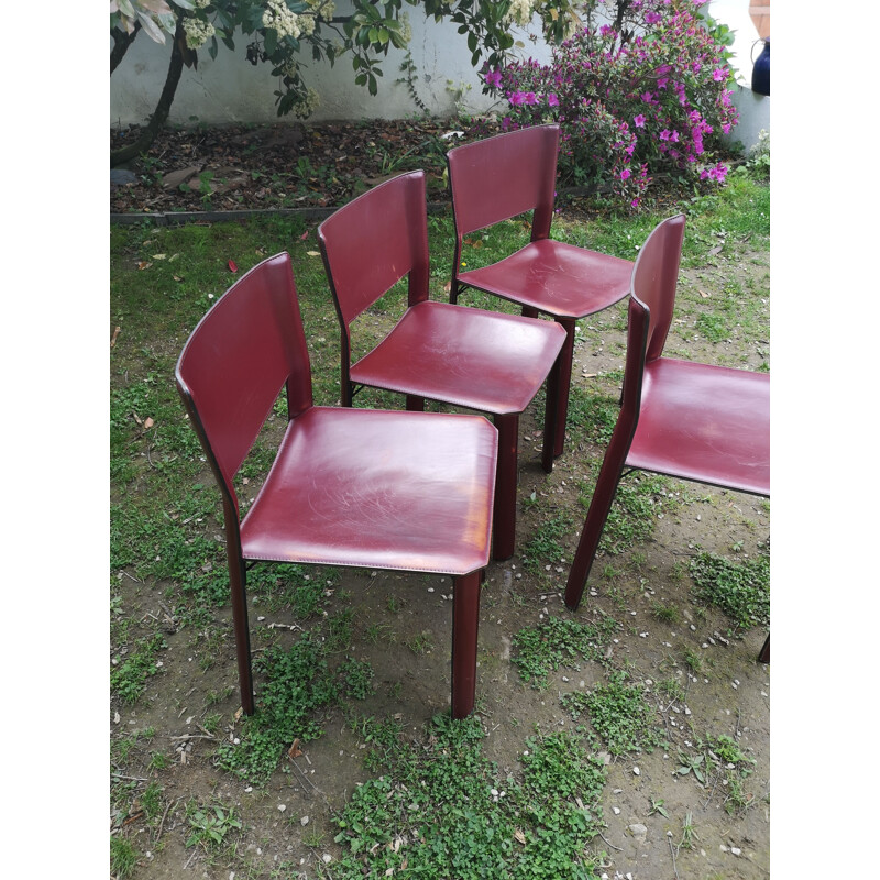 Set of 4 vintage S91 leather chairs by Giancarlo Vegni for Fame, 1980