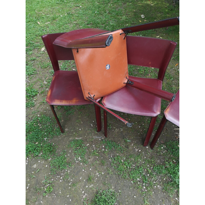 Conjunto de 4 cadeiras de couro vintage S91 de Giancarlo Vegni para a Fama, 1980