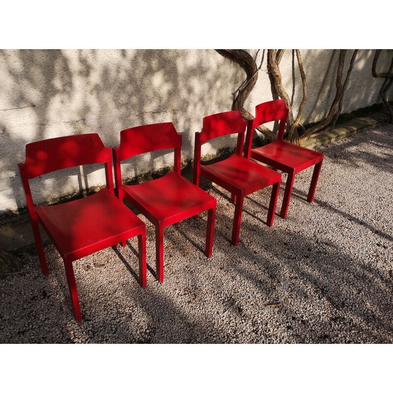 Satz von 4 Vintage-Stühlen aus Rotbuche von Rainer Schell, 1960