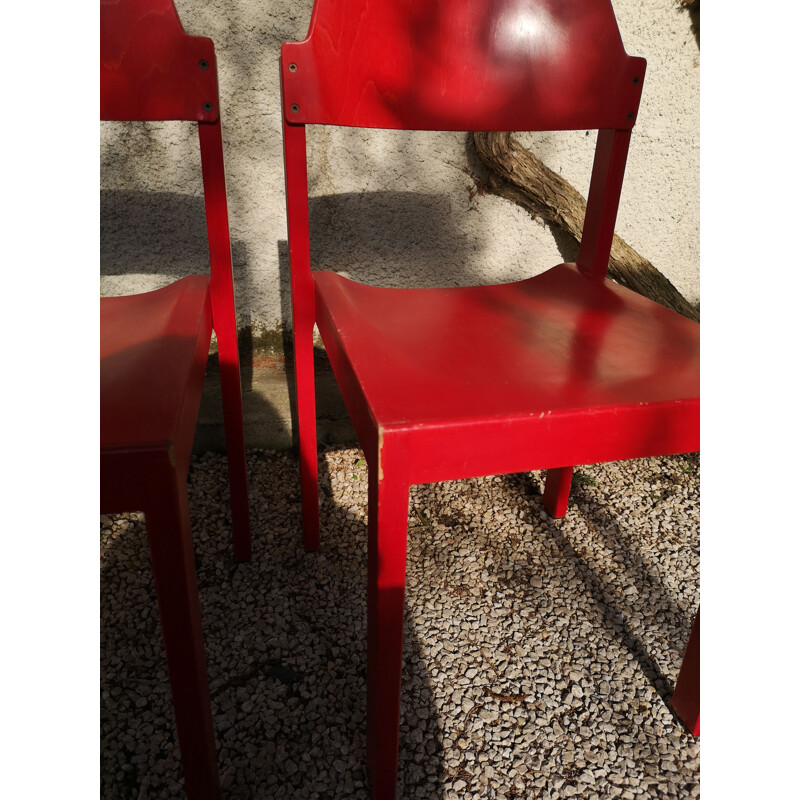 Set di 4 sedie vintage in faggio rosso di Rainer Schell, 1960