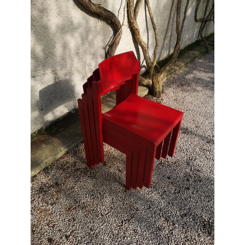Set di 4 sedie vintage in faggio rosso di Rainer Schell, 1960