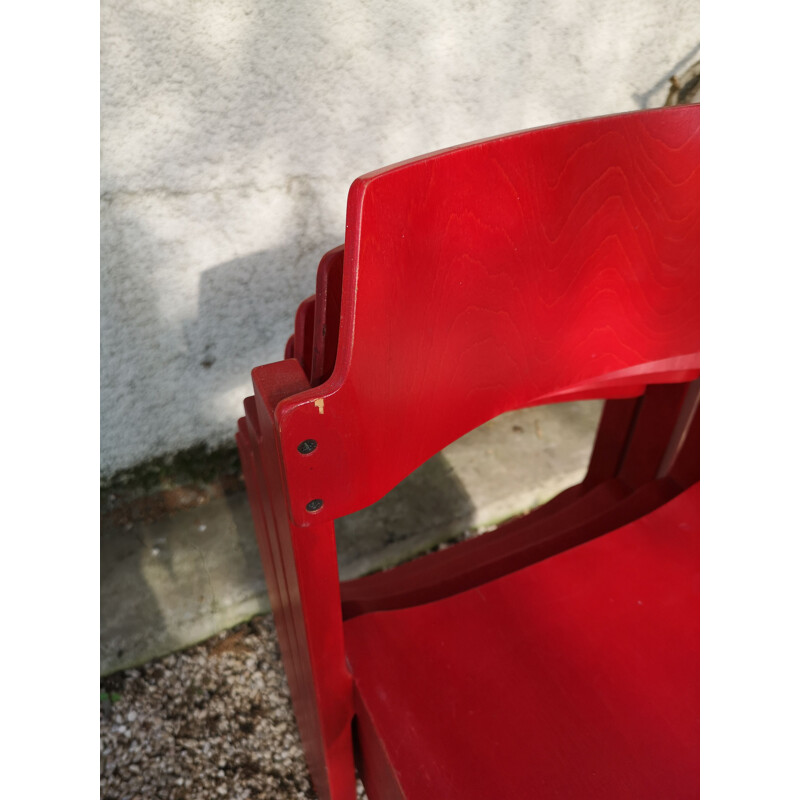 Set of 4 vintage red beechwood chairs by Rainer Schell, 1960