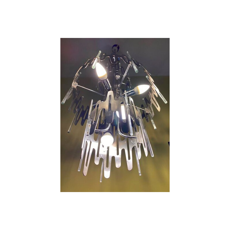 Vintage brutalist chandelier by Gaetano Sciolari, 1970