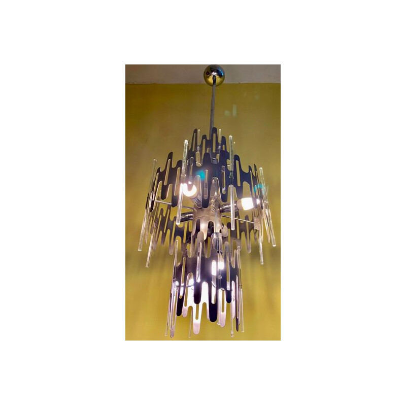 Vintage brutalist chandelier by Gaetano Sciolari, 1970