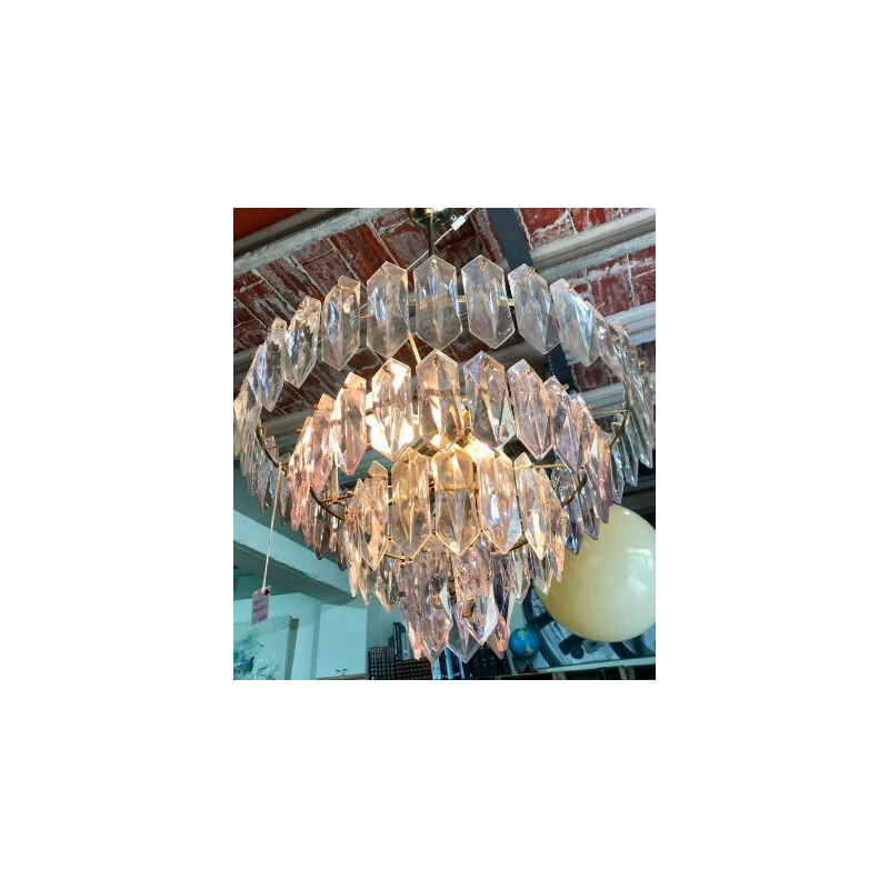 Vintage Kinkeldey glass and brass chandelier, 1970