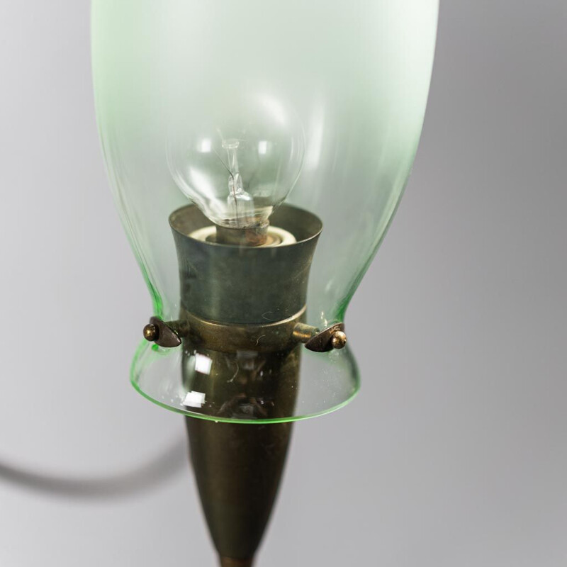 Latão Vintage e candelabro de vidro 6-luz, 1950