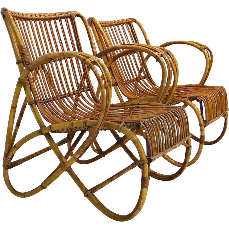 Pair of Rohe Noorwolde lounge chairs in rattan - 1950s