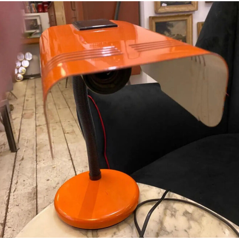 Vintage Italiaanse oranje en zwarte tafellamp van Targetti, 1970
