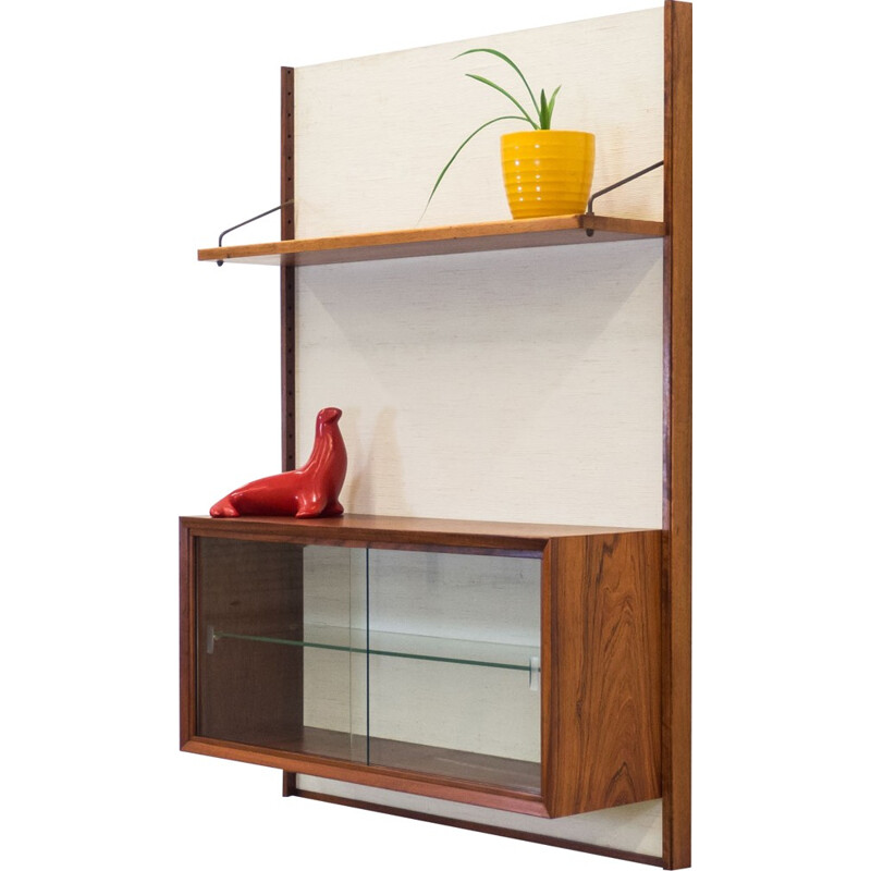 Mid-century wall unit in rosewood and glass - 1950s