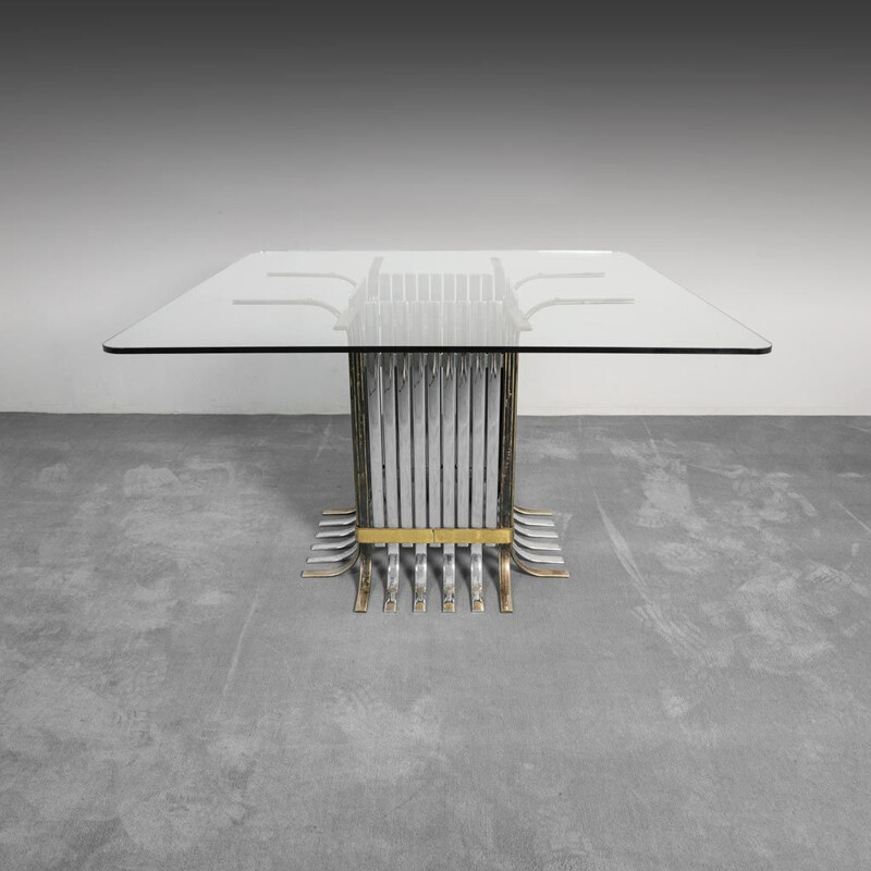 Vintage dining table in chromed steel and glass, 1970s