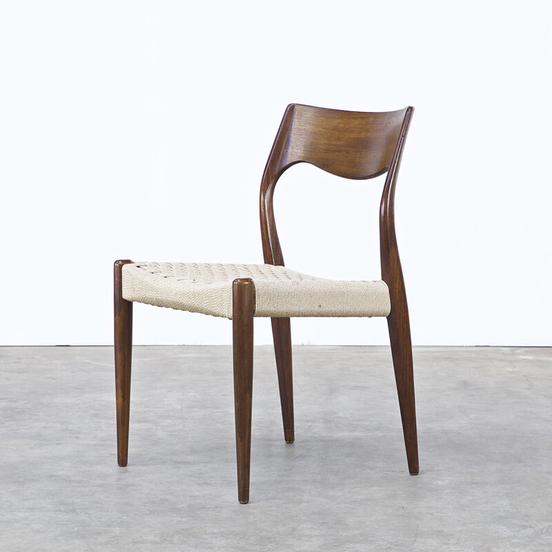 Set of 4 J.L. Møller dining chairs in teak and papercord, Niels Otto MØLLER - 1960s