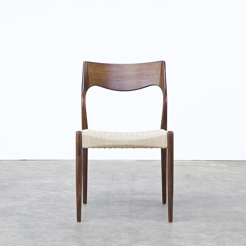 Set of 4 J.L. Møller dining chairs in teak and papercord, Niels Otto MØLLER - 1960s