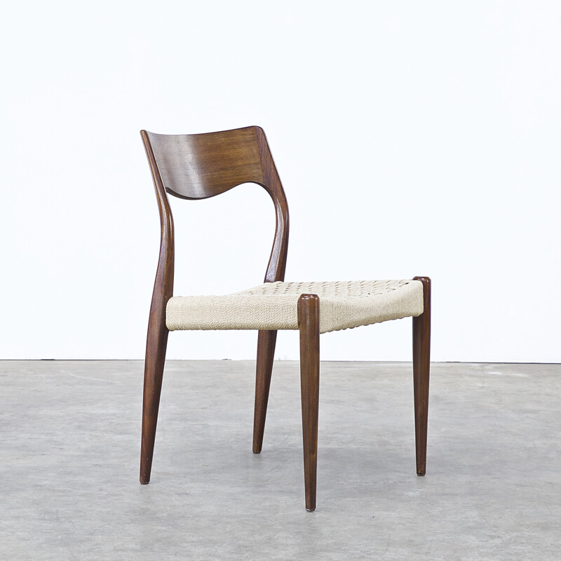 Set of 4 J.L. Møller dining chairs in teak and papercord, Niels Otto MØLLER - 1960s