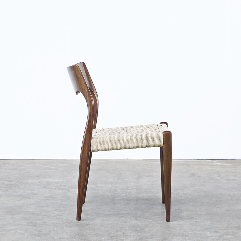 Set of 4 J.L. Møller dining chairs in teak and papercord, Niels Otto MØLLER - 1960s