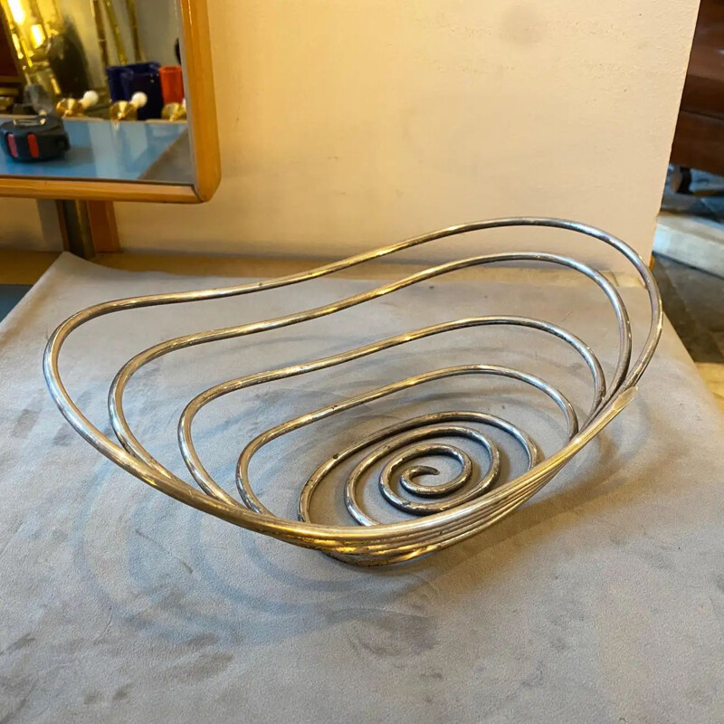 Vintage modernist basket in silver plated metal by Lino Sabattini, Italy 1970