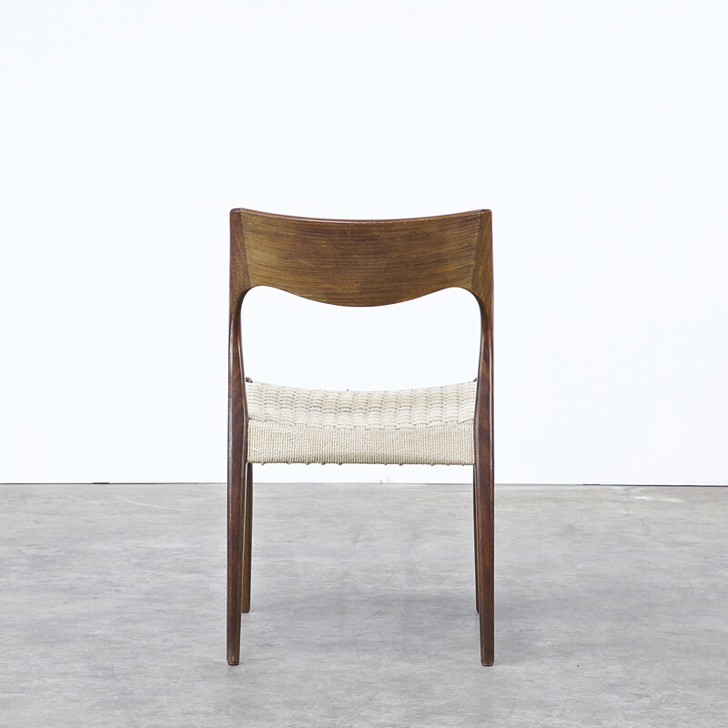 Set of 4 J.L. Møller dining chairs in teak and papercord, Niels Otto MØLLER - 1960s