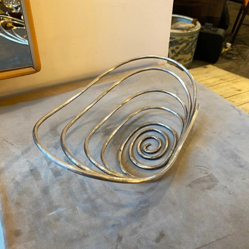 Vintage modernist basket in silver plated metal by Lino Sabattini, Italy 1970