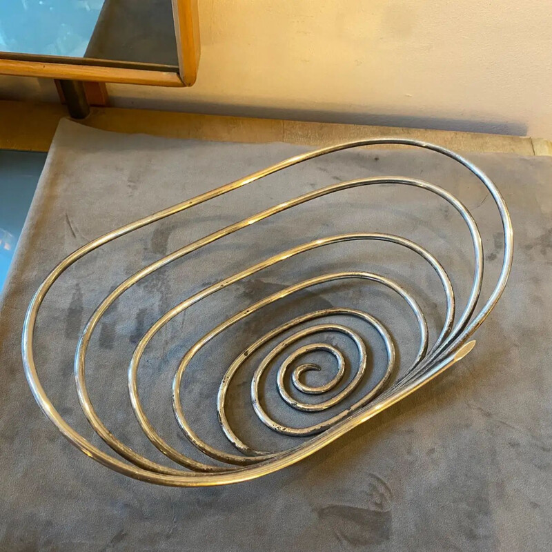 Cesta modernista vintage en metal plateado de Lino Sabattini, Italia 1970