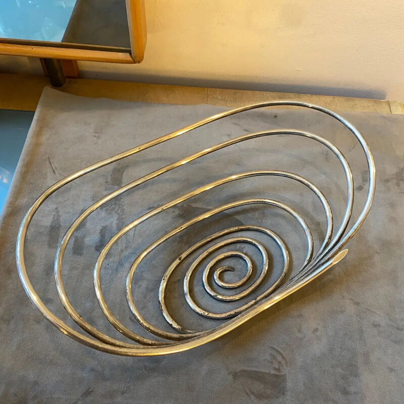 Vintage modernist basket in silver plated metal by Lino Sabattini, Italy 1970