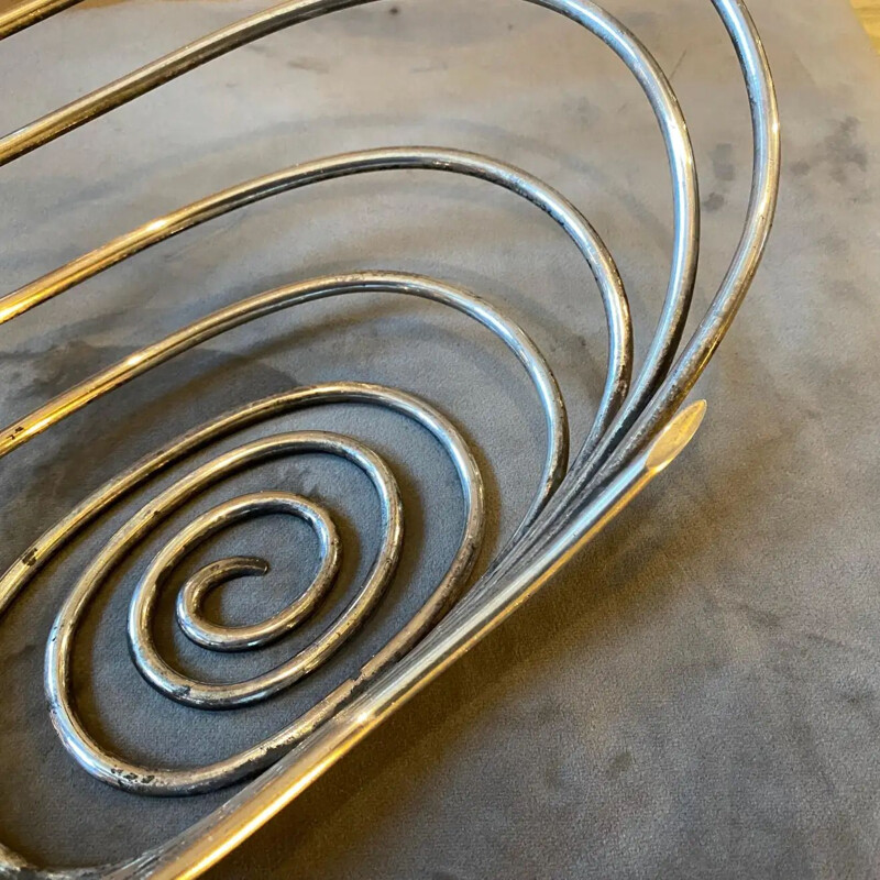 Cesta modernista vintage en metal plateado de Lino Sabattini, Italia 1970