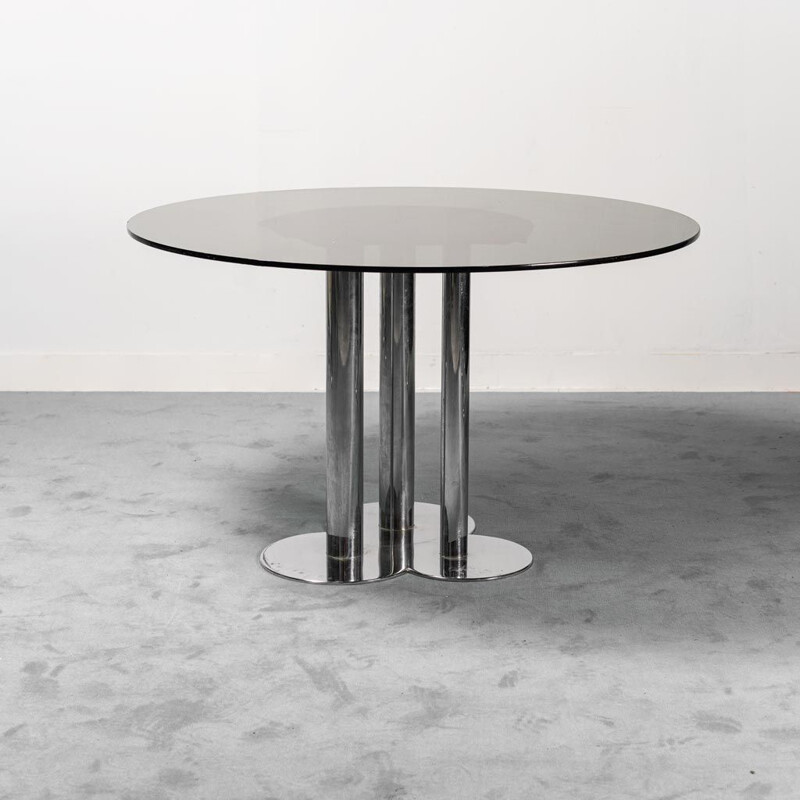 Vintage Trifoglio dining table in smoked glass by Sergio Asti for Poltronova, 1970s