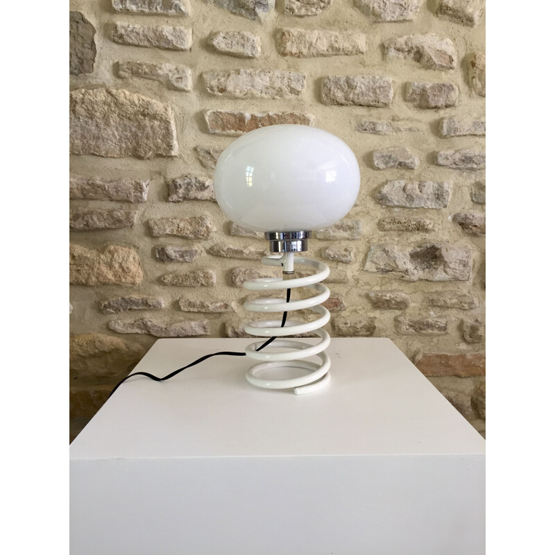 Lampe vintage "ressort" en verre opaline