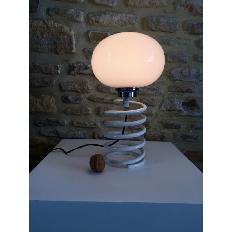 Lampe vintage "ressort" en verre opaline