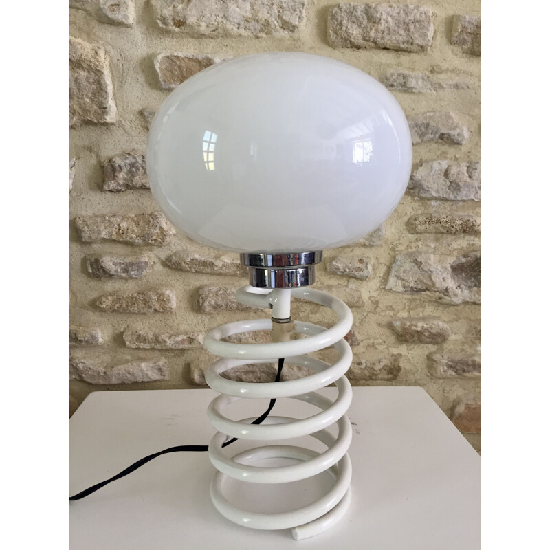 Lampe vintage "ressort" en verre opaline