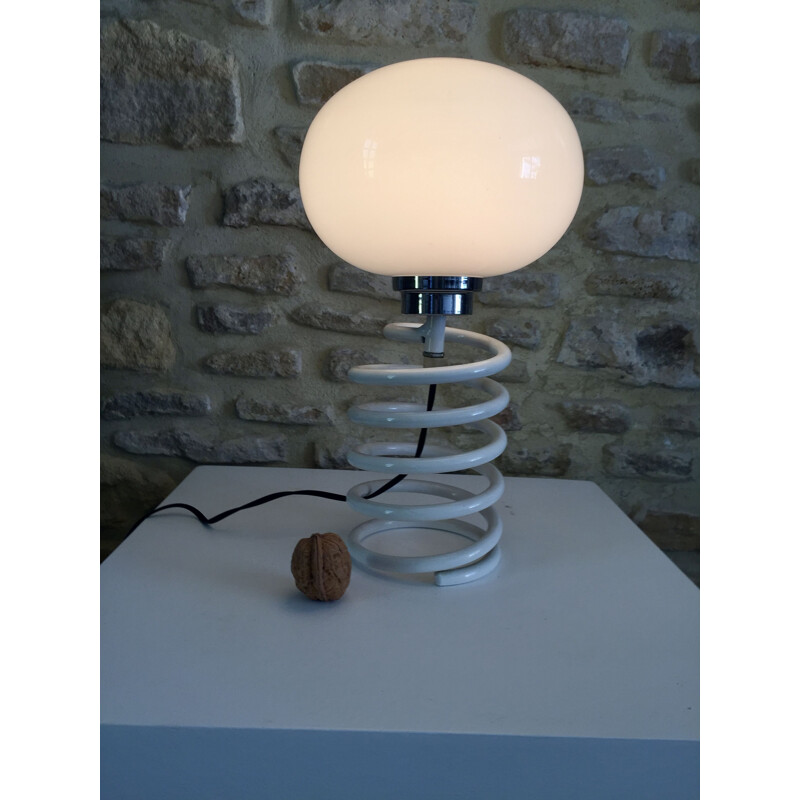 Lampe vintage "ressort" en verre opaline